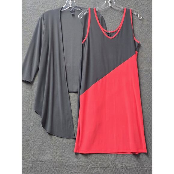 CLARA SUN WOO Colorblock Sleeveless Dress & Jacket Gray / Coral Size Small - Picture 1 of 1